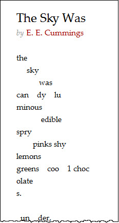 Poem with spacing between letters within words and irregular indention